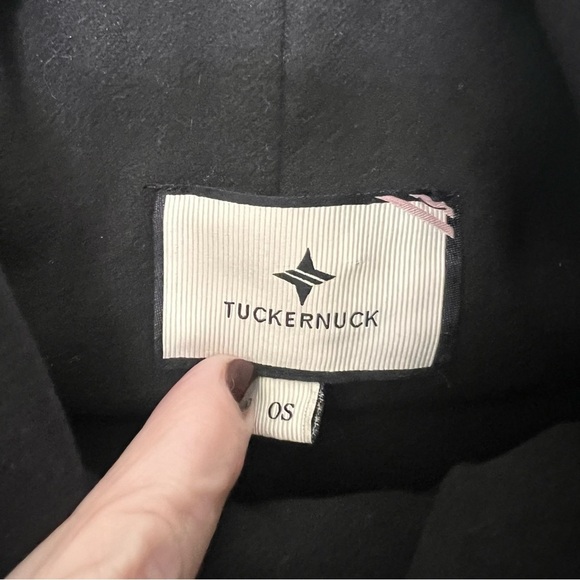 Tuckernuck Womens OS One Size Black LEATHER TRIM FUNNEL NECK PIPER PONCHO - Picture 3 of 6